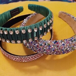Emerald Green, Silver Multicolor Crystal & Pink/ Peach Rhinestone Headbands